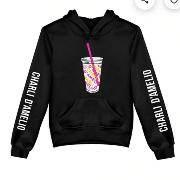Charlie D'Amelio Merchandise Coffee Kangaroo Pouch Hoodie M Black